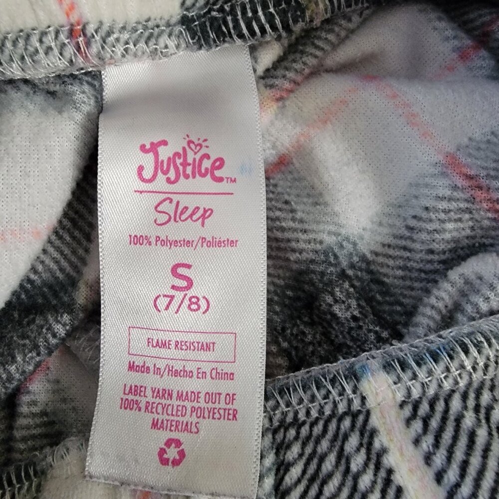 Justice Sleep Pajama Bottoms Plaid Elastic Waist White Black Red Size Small 7-8 - Picture 13 of 13